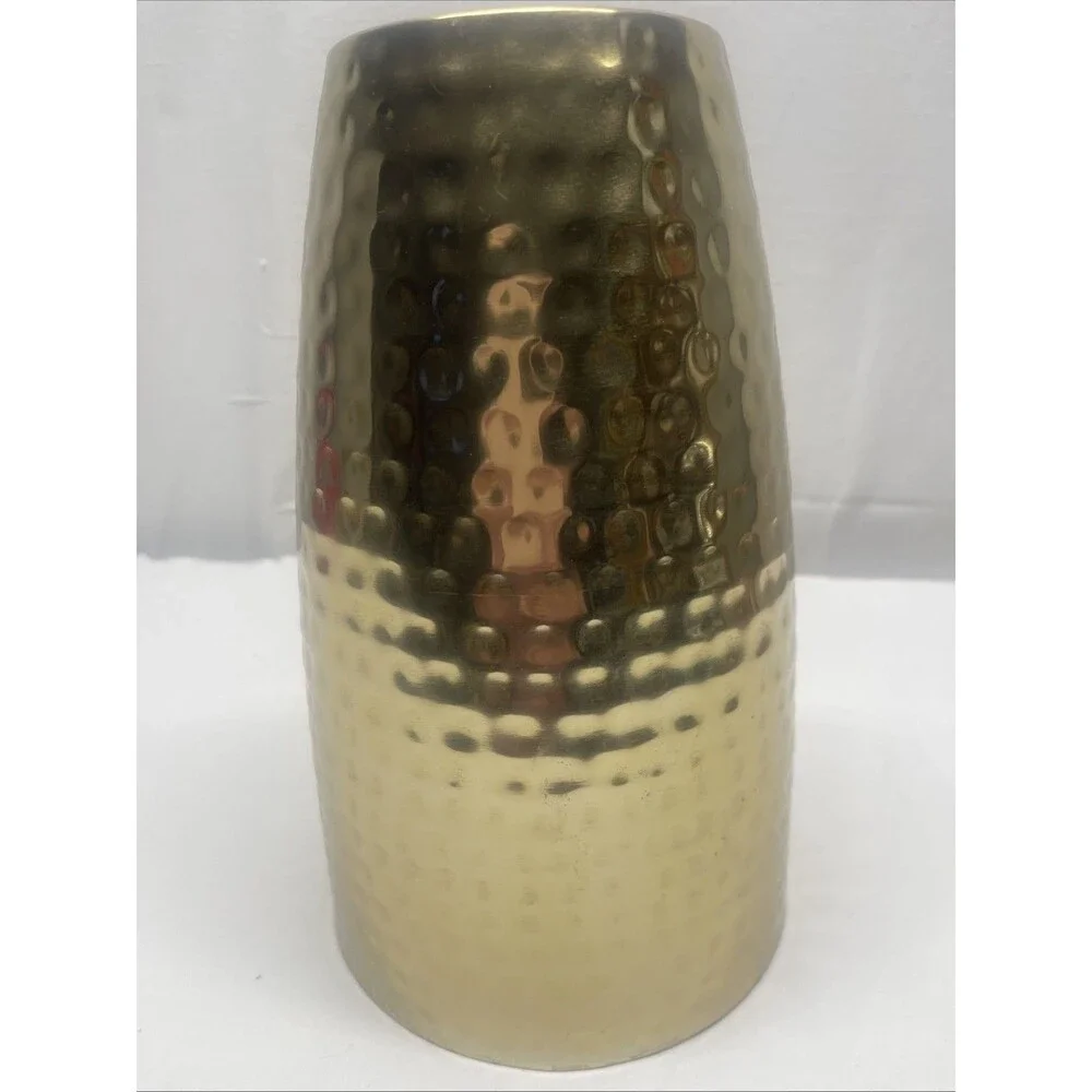 Gold Metal Brass Hammered Vase Floor Table Decorative 10.5